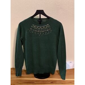 JONES NEW YORK Embellished‎ Crew Neck Long Sleeve Sweater  Green Women's Size xs